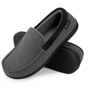 EverFoams Men's Comfort Memory Foam Moccasin Slippers Breathable Terry Cloth